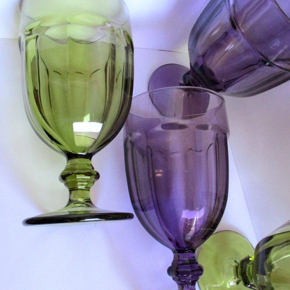 4 Vintage Libbey Duratuff Goblets Amethyst Green mid century modern 70s Glasses - Picture 4 of 6